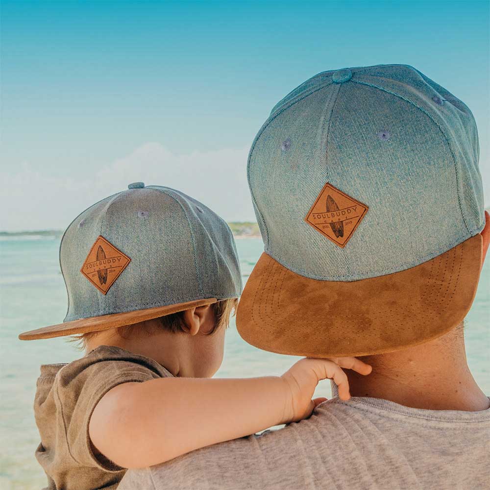 Partnerlook Vater Sohn Caps 2er Set hellblau