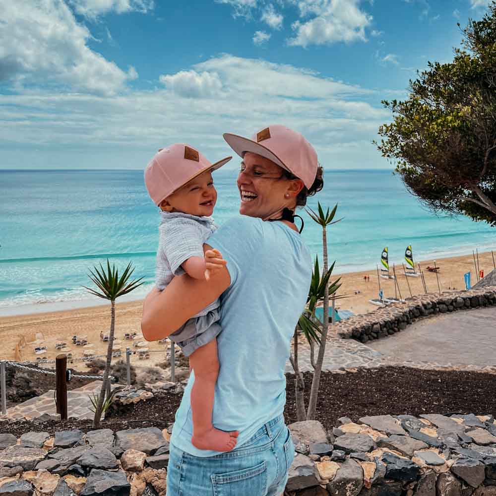Mutter Tochter Partnerlook Caps Pfirsich