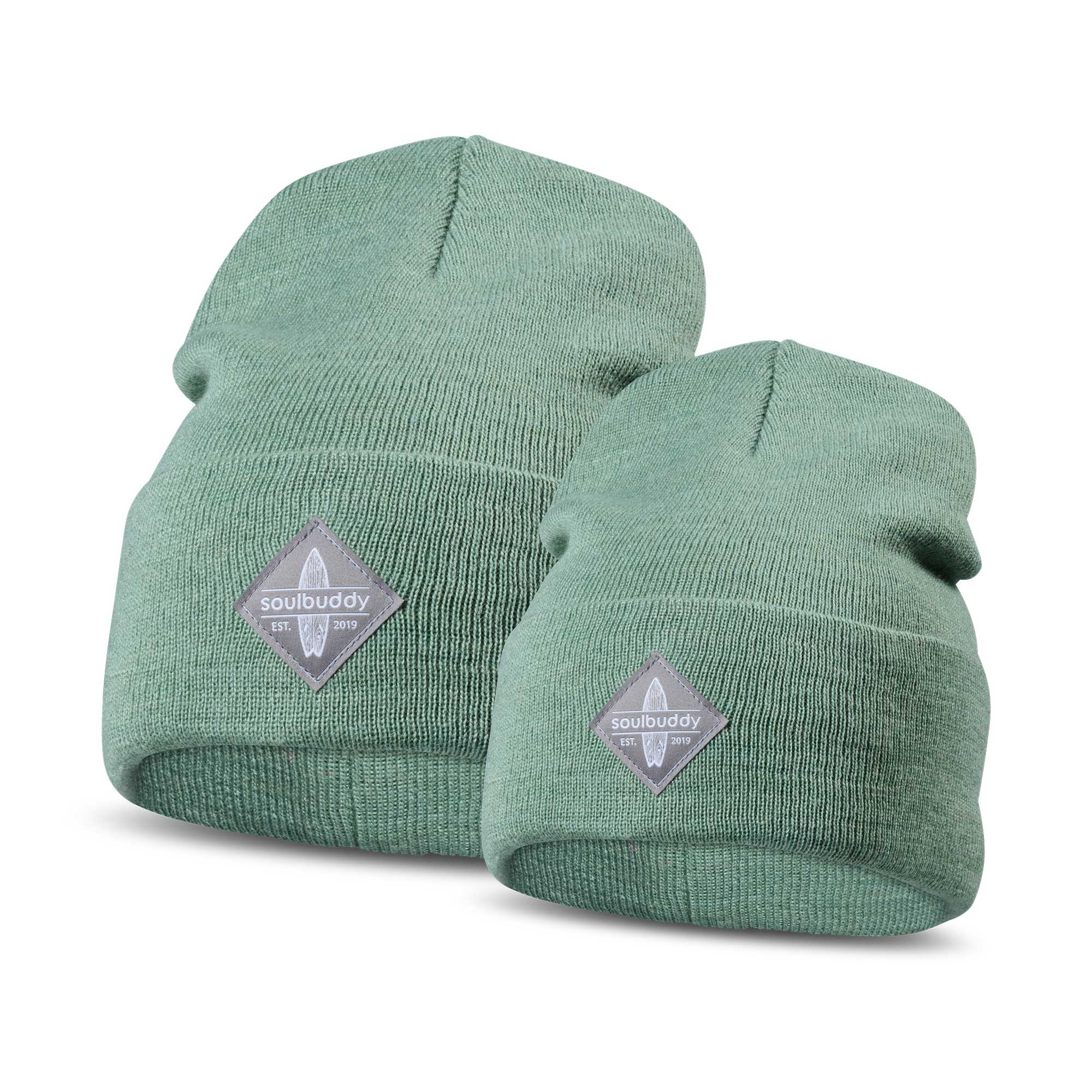 Beanies 2er-Set - Green Melange - Adult & Kids L