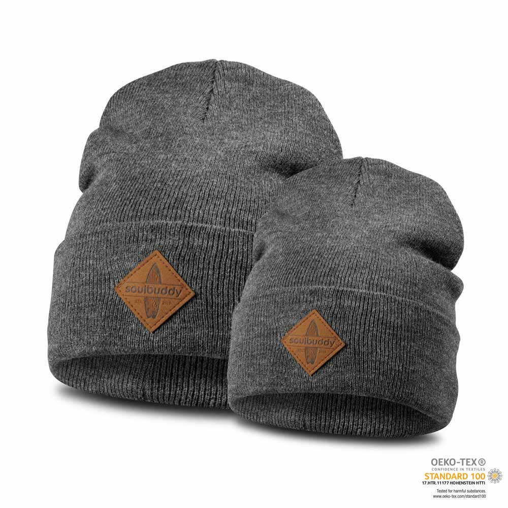 Beanie Mütze 2er-Set anthrazit Oekotex zertifiziert
