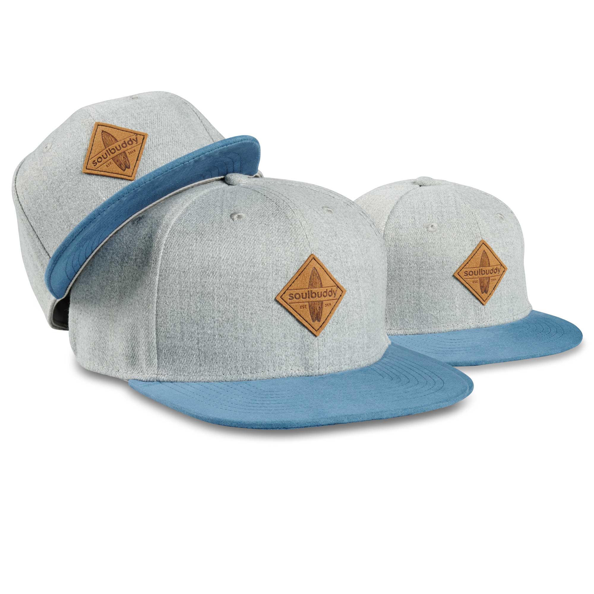 Snapback Caps 3er-Set grau-blau