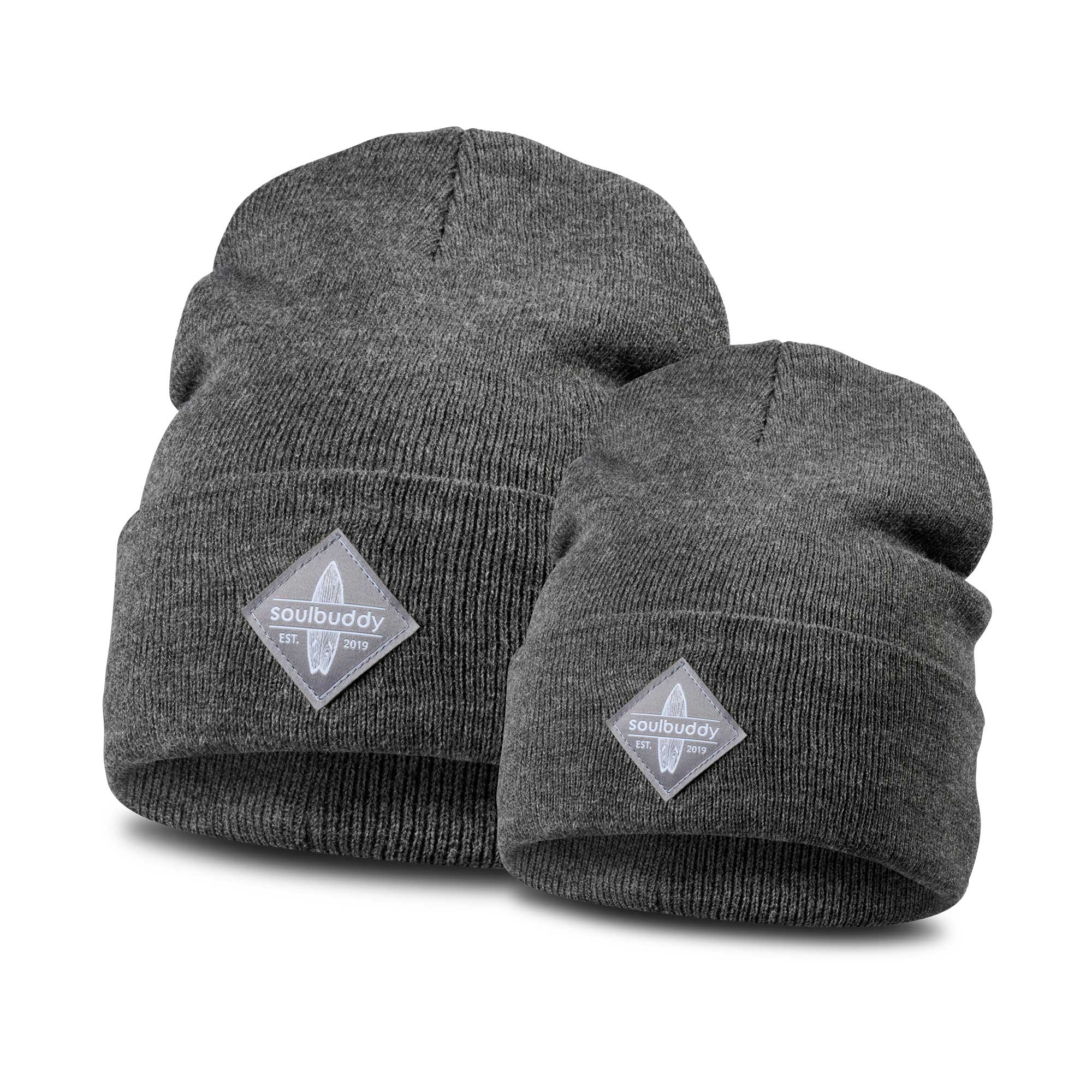 Beanies 2er-Set - Dark Grey Melange - Adult & Kids L