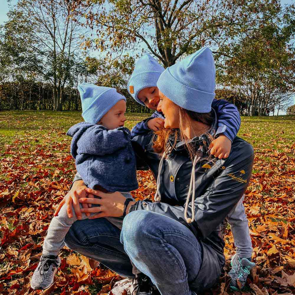 Beanie-Mütze Damen und Kind blau