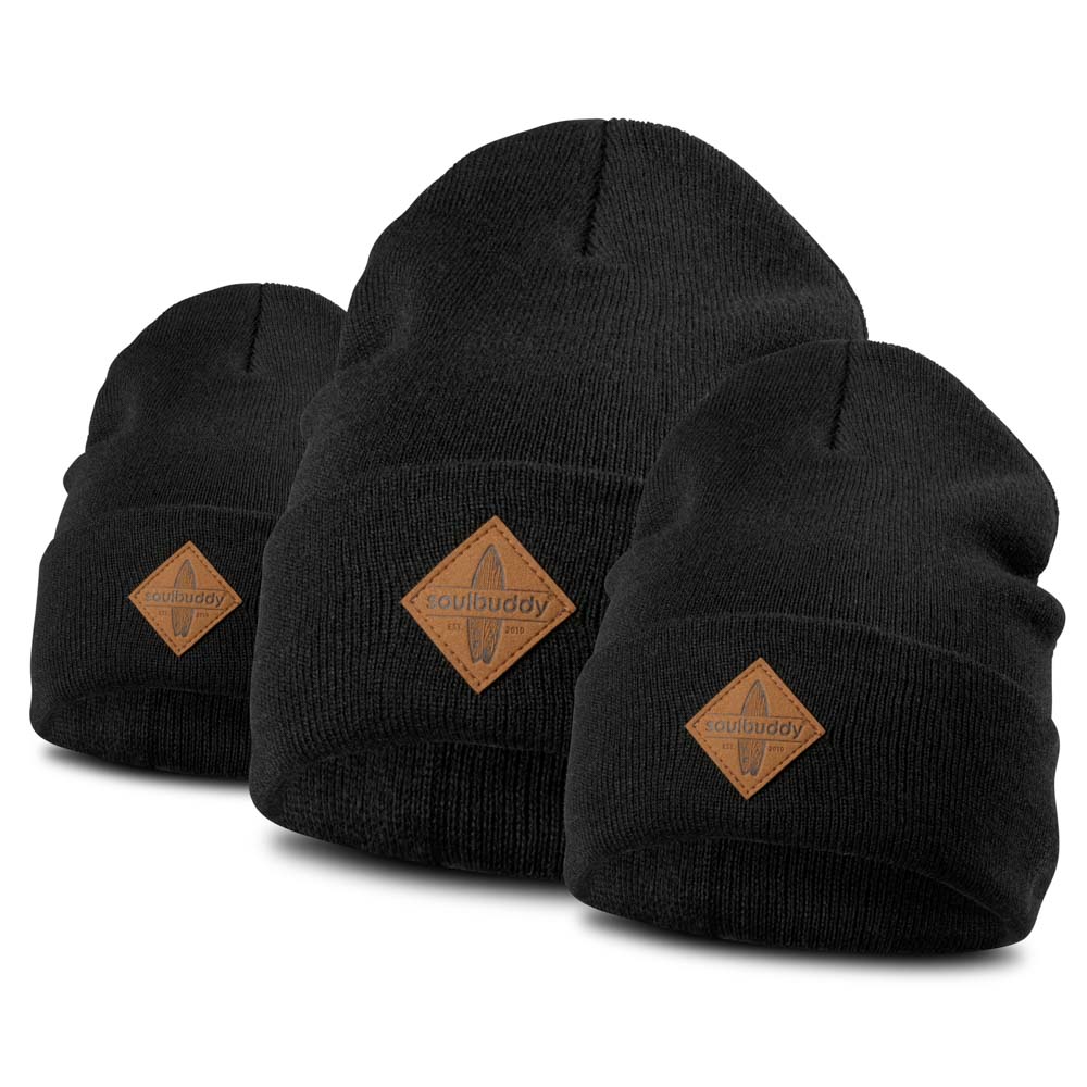 Beanie-Mütze Herren 3er Set schwarz