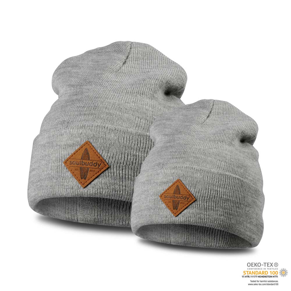 Soulbuddy. Beanies 2er Set grau Oekotex 100 zertifiziert