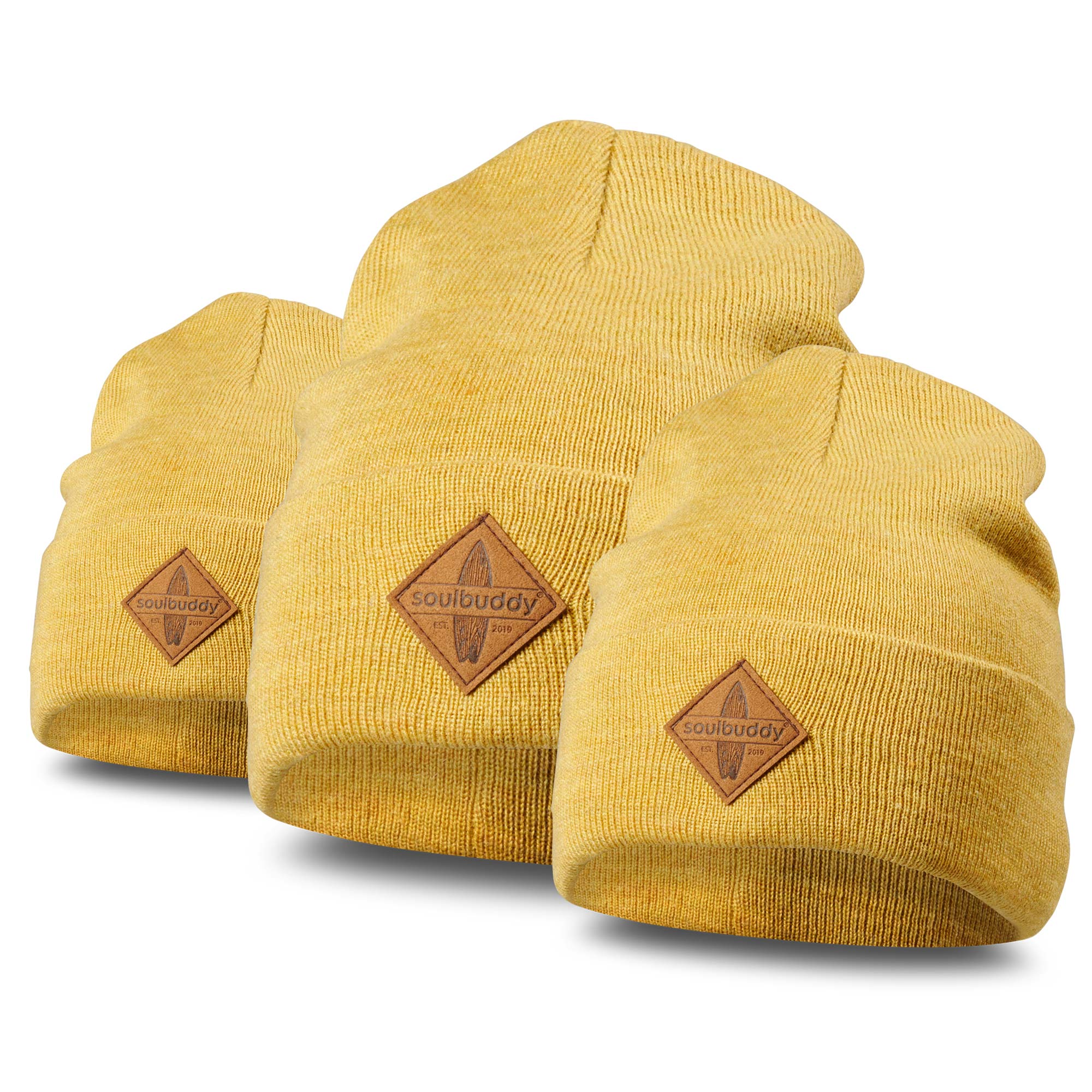 3er-Set Mütze Beanie senfgelb