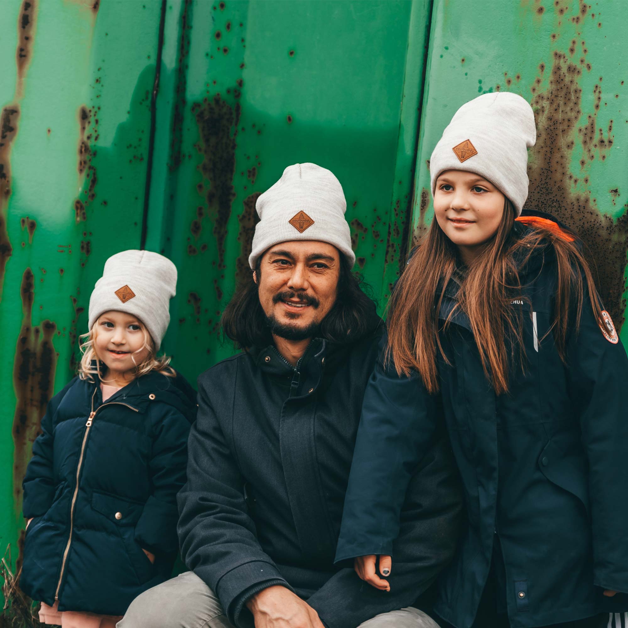 Vater Töchter Partnerlook Beanies creme