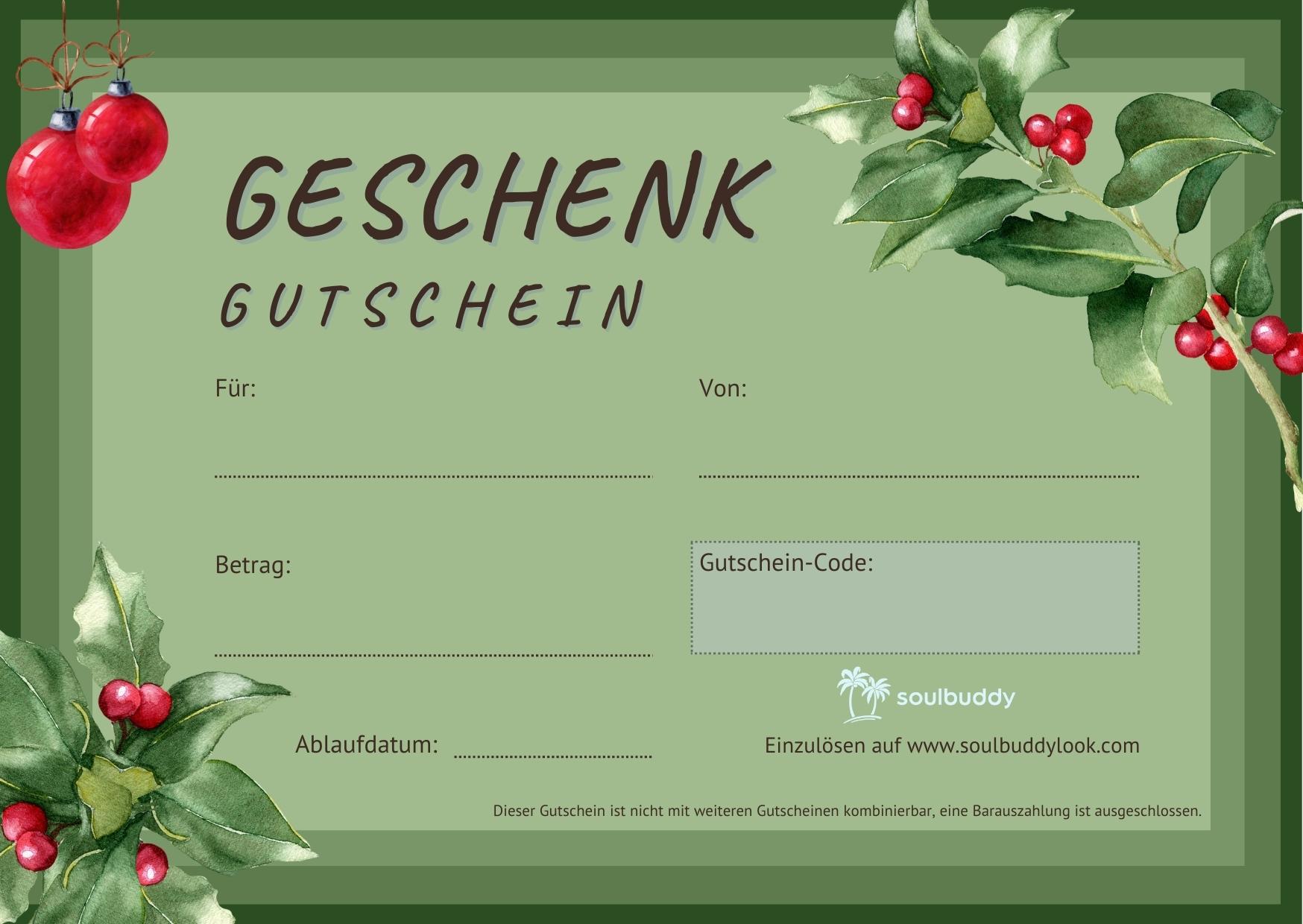 Soulbuddy Geschenkgutschein Vorlage X-Mas